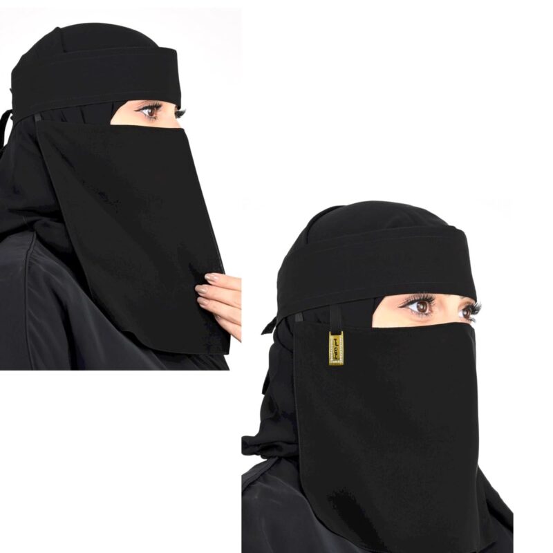 CRENCH CREATION Women's Fidoush Fabric fashion Nosepiece One Layer Saudi Niqab for Muslim WomenGirl (C-F-105047_Black) - Image 2