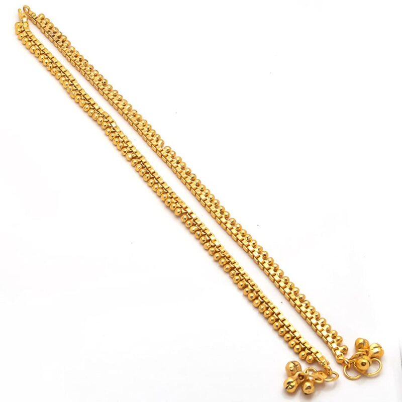 Jewar Mandi Anklet Gold Plated Box & Beaded Designs Traditional Indian Payal Jewelry for Women & Girls (Box Designs)