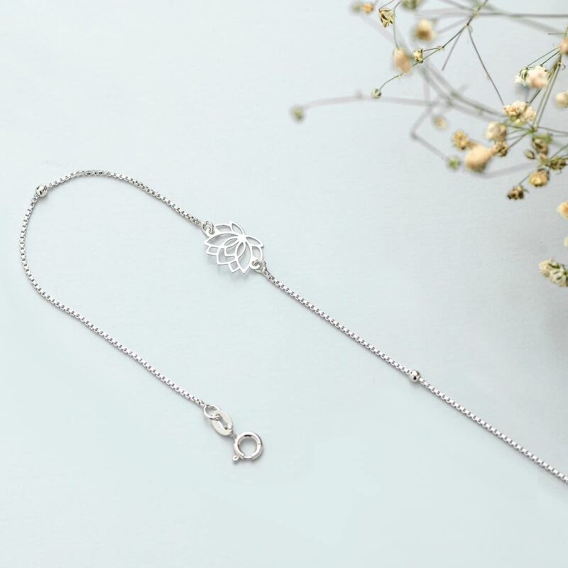 ZAVYA 925 Sterling Silver Designer Lotus Floral Rhodium Plated Adjustable Chain Anklet (Single) | Gift for Women & Girls | With Certificate of Authenticity & 925 Hallmark - Image 3