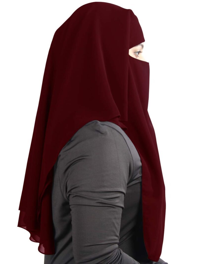 MyBatua 3 Layers Saudi Niqab Hijab In Breathable Georgette, , 1pc Face Veil NQ-003 (maroon), For Female - Image 2