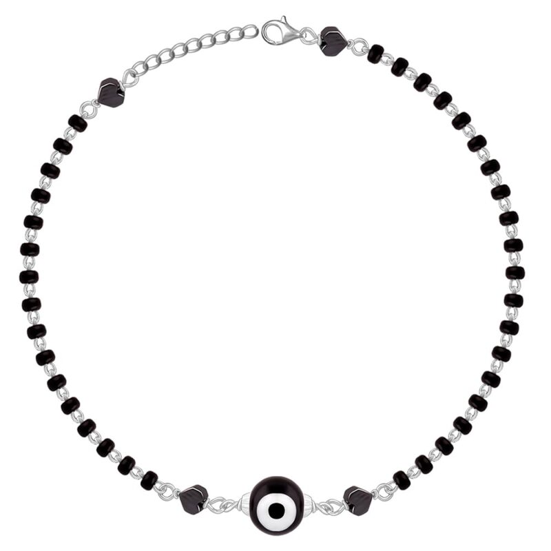 GIVA 925 Silver Black Evil Eye Anklet,Single | Gifts for Women and Girls | With Certificate of Authenticity and 925 Stamp | 6 Months Warranty