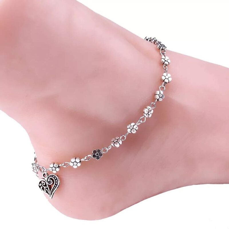 Shining Diva Fashion Oxidised Silver Floral Single Stylish Anklet for Women & Girls(Silver)(9575b) - Image 4
