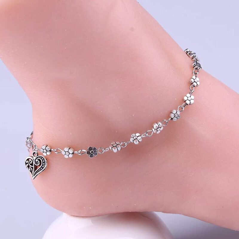Shining Diva Fashion Oxidised Silver Floral Single Stylish Anklet for Women & Girls(Silver)(9575b) - Image 2