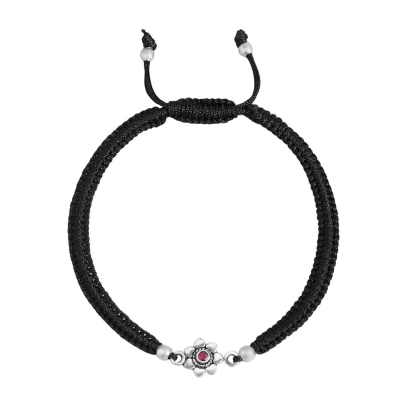 ZAVYA 925 Sterling Silver Designer Floral Rhodium Plated Adjustable Thread Anklet (Single) | Gift for Women & Girls | With Certificate of Authenticity & 925 Hallmark