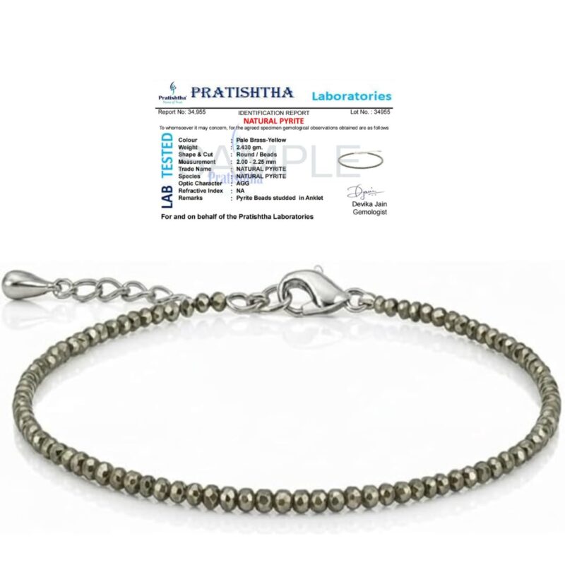 Arihant Gems & Jewels Original Certified Pyrite Anklet for Women | Natural Raw Pyrite Stone of Wealth, Prosperity, Success & Protection | Adjustable Crystal Payal | Healing Energy Jewelry Gift.