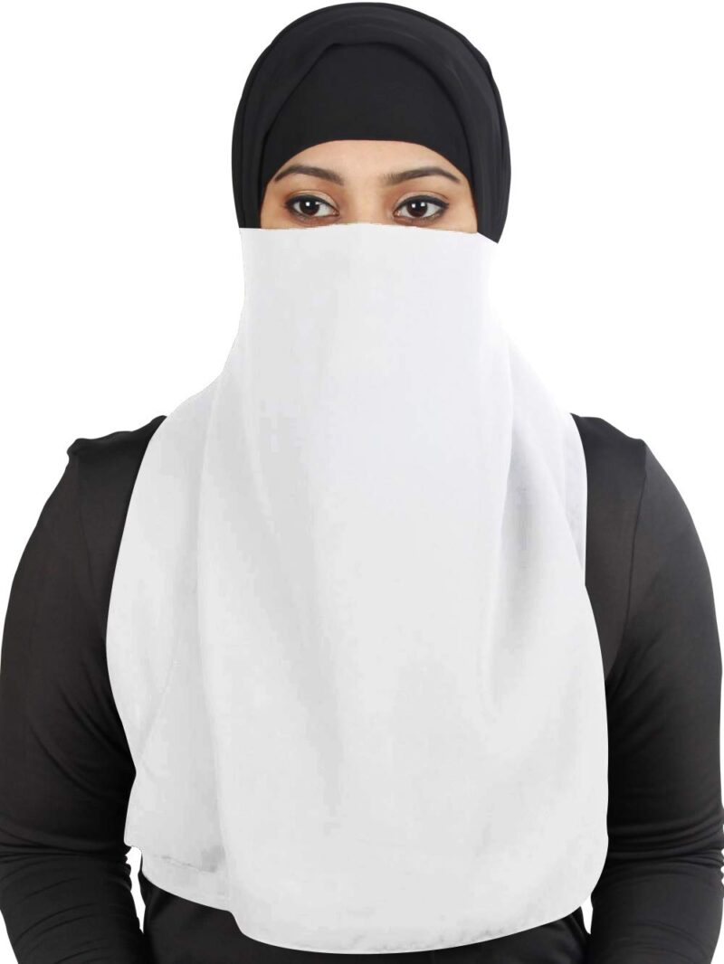 MyBatua Half Niqab Long Nose piece In Breathable Georgette, Wholesale Price, 1pc Face Veil NQ-002 (white)