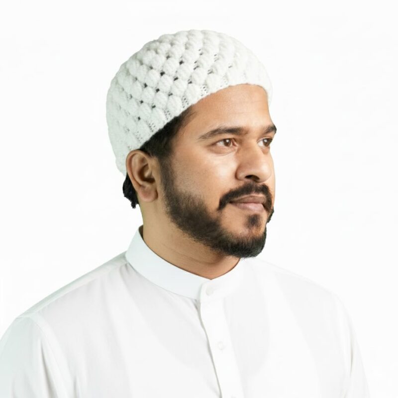 H7 Haven Prayer Cap for Muslim Islamic Cap Namaz Topi for Men Handmade Knitted | White - Image 3