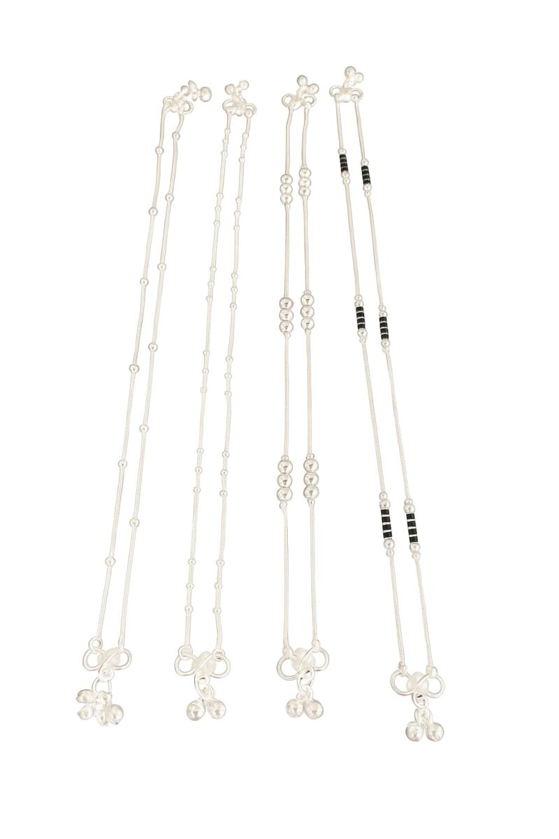 curesta 4-Pair Anklet Combo for Women – Trendy Silver & Black Payal Set | Stylish Dailywear & Ethnic Anklets | Traditional Foot Jewelry for Girls & Ladies
