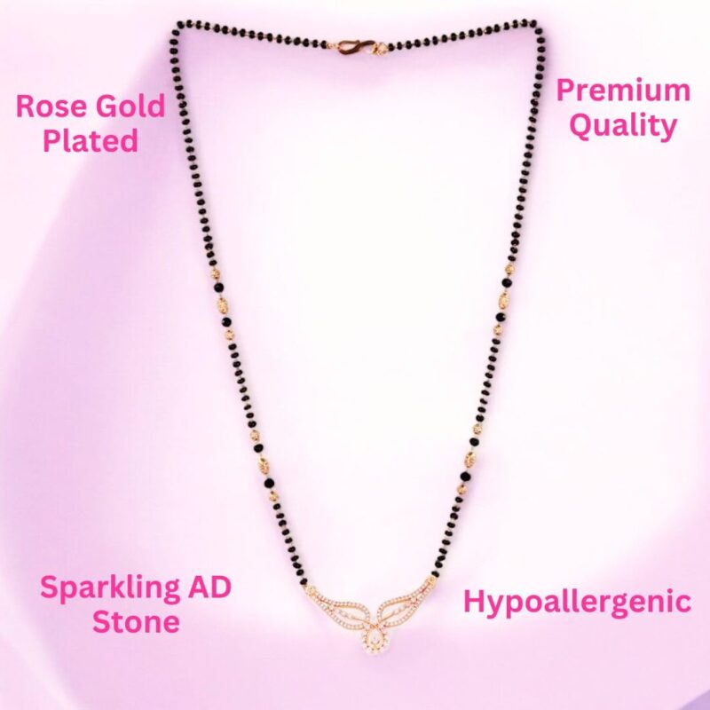 Nilu's Collection Rose Gold Plated Mangalsutra With Black Bead Chain For Women (Style 4) - Image 4