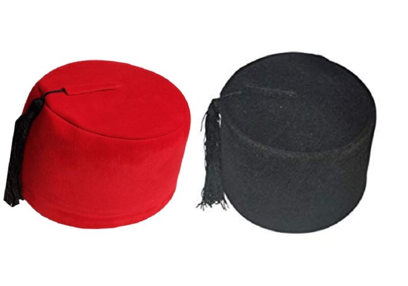 H.N. Traders Men's Velvet Mirza Ghalib Cap (Red and Black; Free Size)- Set of 2