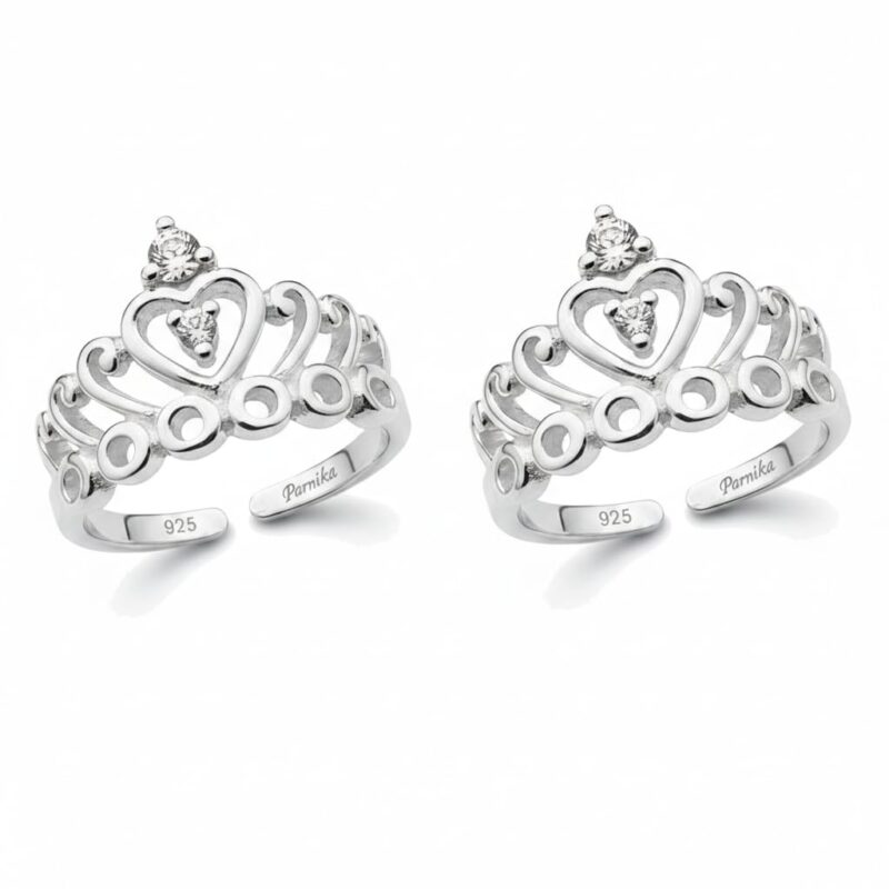 Parnika Exquisite Crown Design Silver Toe Rings in Pure 92.5 Sterling Silver for Women | Chandi Bichiya | With Certificate of Authenticity | Metti | (CZ) - Image 5
