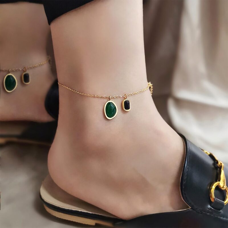 Yellow Chimes Bohemian Starfish Charms Beaded Bracelet Cum Anklet for Women and Girls (Green Stone Anklet) - Image 3