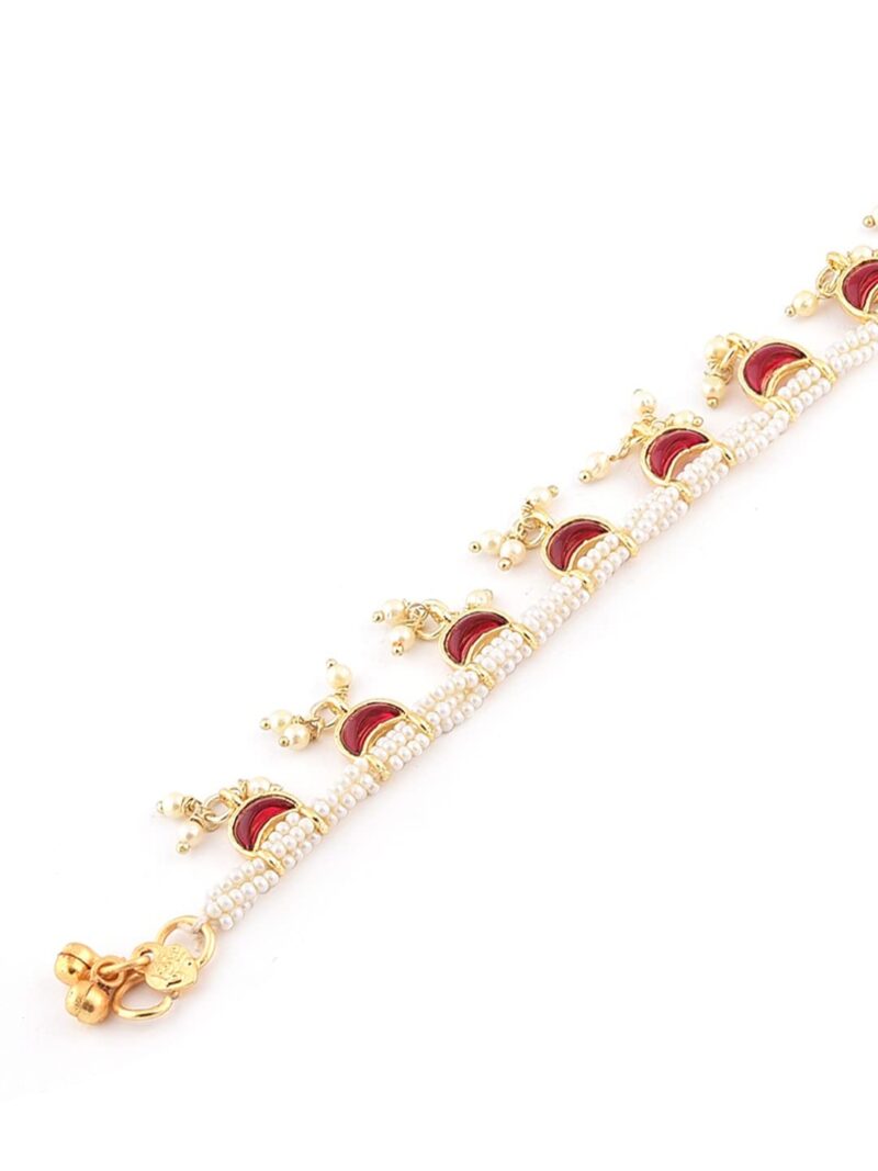 ZAVERI PEARLS Pink Crescent Shape Kundan Drop Multistrand Anklets (2 Payals) For Women-ZPFK11554 - Image 6
