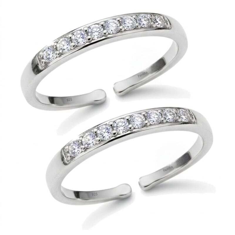 Parnika 925 Sterling Silver Toe Rings for Women | Adjustable Chandi Bichiya with CZ | Pure 92.5 Sterling Silver Leg Finger Rings | Everyday Wear | Certificate of Authenticity (1 Line White) - Image 5