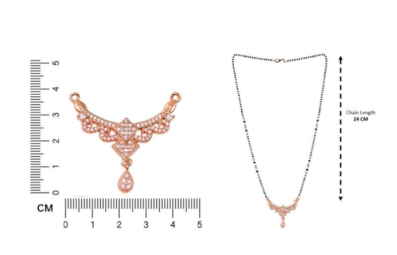 Nilu's Collection Rose Gold Plated Designer Mangalsutra | American Diamond Stone and Black Beads | for Girls and Women | Karwachauth | Any Function | Daily use, Office wear | Lightweight (Style 3) - Image 3