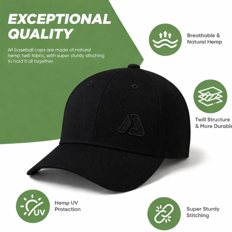 Aprodo Adjustable Cap for Men & Women | Lightweight Breathable Unisex Hat for Sun Protection | Ideal Headwear for Workout, Travel, Outdoor Activities & Sports | One Size Fits for All (Black) - Image 2