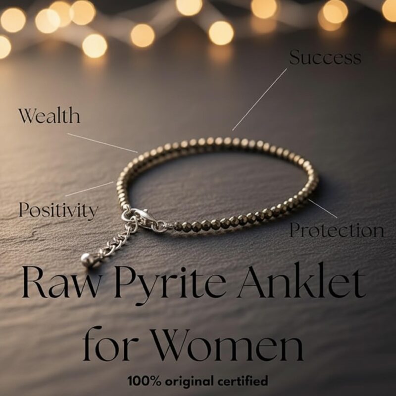 JD FRESH 1 Pack Natural Pyrite Stone Anklet for Women/Raw Pyrite Bracelet/Silver Anklet/Black Metal Anklets/Natural Stone Jewellery for Wealth, Luck & Protection/Best Gift Item - Image 5