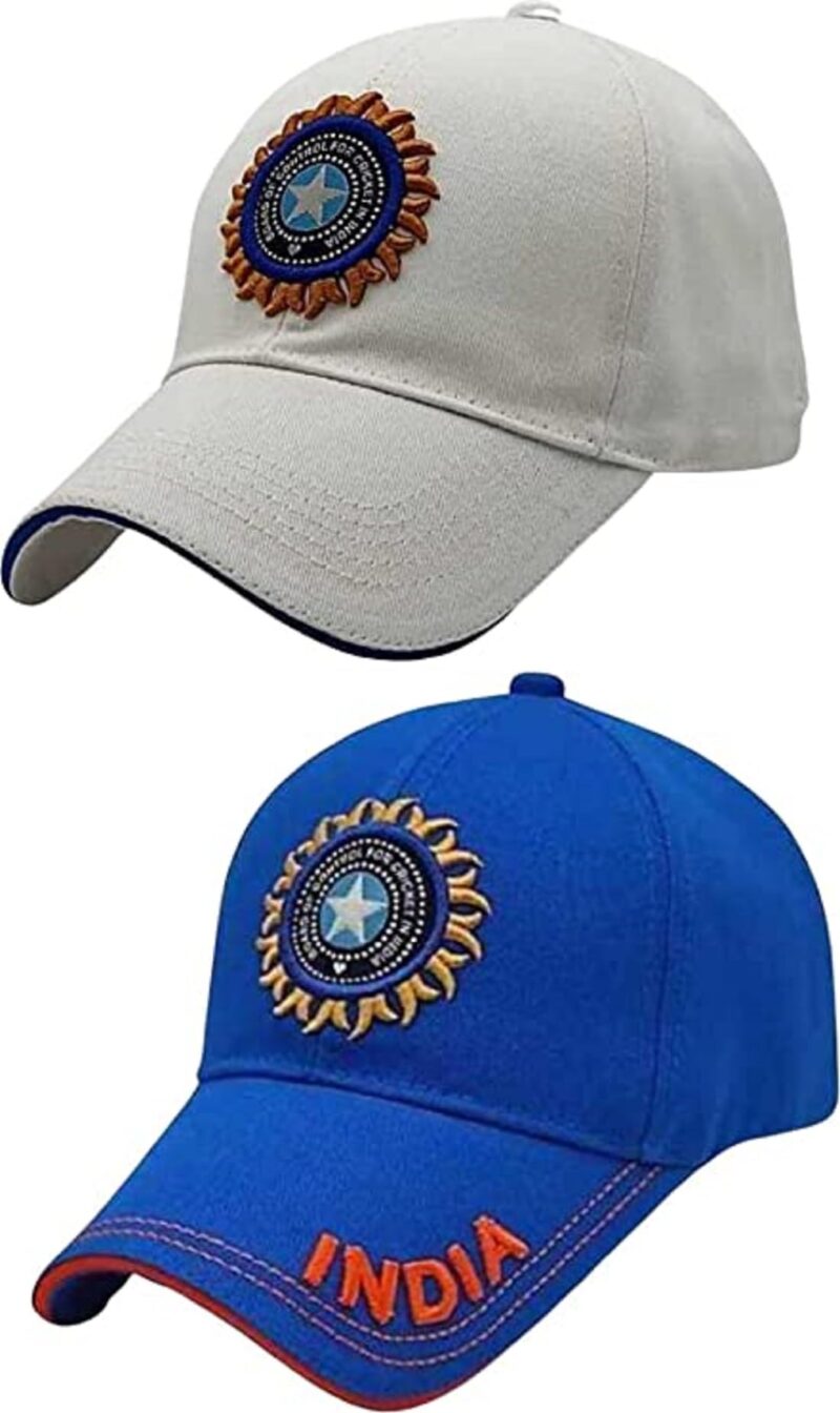 FY LANE Solid Baseball Casual Sports Adjustable Cotton Indian Cricket Caps for Men/Women Unisex (Blue White)