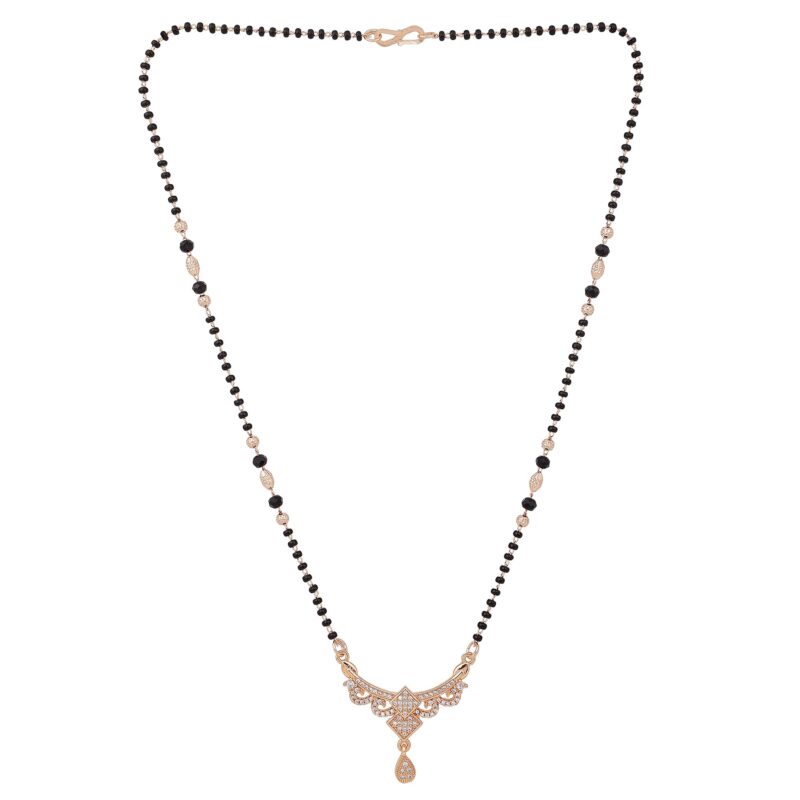 Nilu's Collection Rose Gold Plated Designer Mangalsutra | American Diamond Stone and Black Beads | for Girls and Women | Karwachauth | Any Function | Daily use, Office wear | Lightweight (Style 3) - Image 4