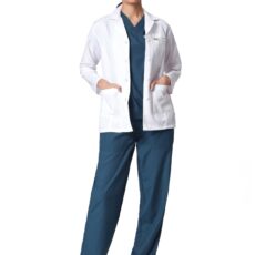 KNYA Women's Lab Coat | Poly Viscose Long Sleeves Short Medical Apron | 3 Pockets Apron Lab Coat | Uniform for Doctors | XXL, White