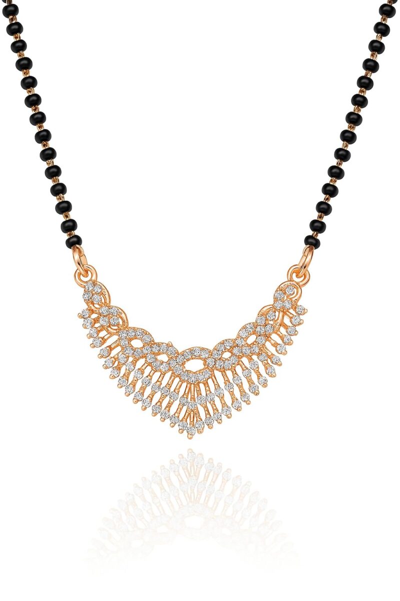 Nilu's Collection Rose Gold Plated American Diamond Mangalsutra with Black Beads For Women (Style 1)