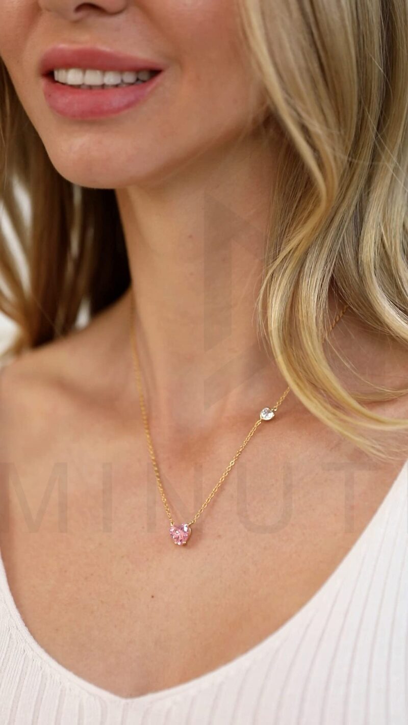 MINUTIAE Love Heart Shape With Pink & White Diam Gold Plated Pendant Necklace for Girls And Women with Extendable Chain - Image 8