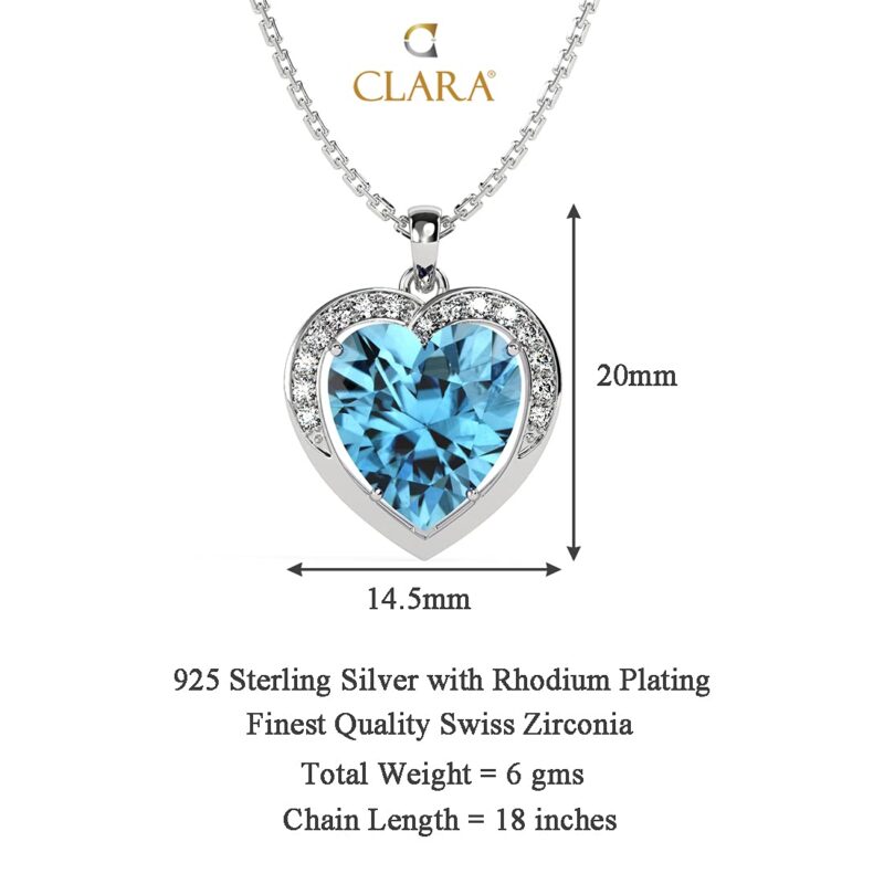 Clara 925 Sterling Silver Sky Blue Heart Pendant with Chain Necklace | Rhodium Plated, Swiss Zirconia | Gift for Women & Girls - Image 5