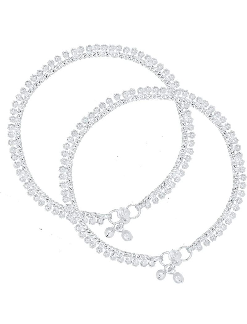 Les Bon Amis Traditional Stylish Payal for Women | Anti-Fade Silver Beaded Anklet Pair | Perfect for Festive Functions, Weddings, Birthdays and Anniversaries | Pack of 1 - Silver - Image 2