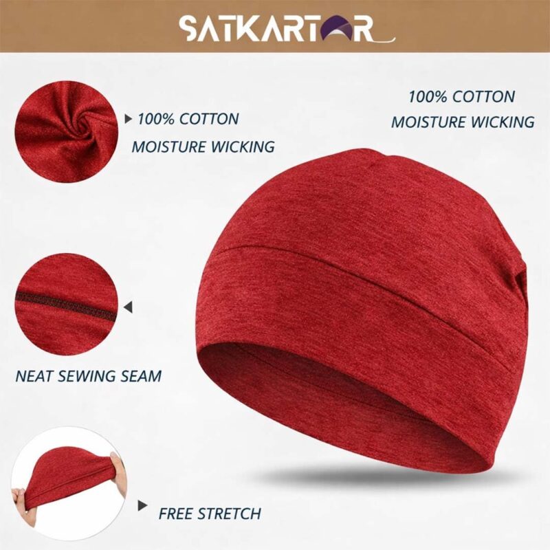 SATKARTAR Cotton Lycra Beanie Skull Cap | Soft, Stretchable Sleep Hat & Helmet Liner | Ideal for Biking, Cycling & Sports – Unisex (White)