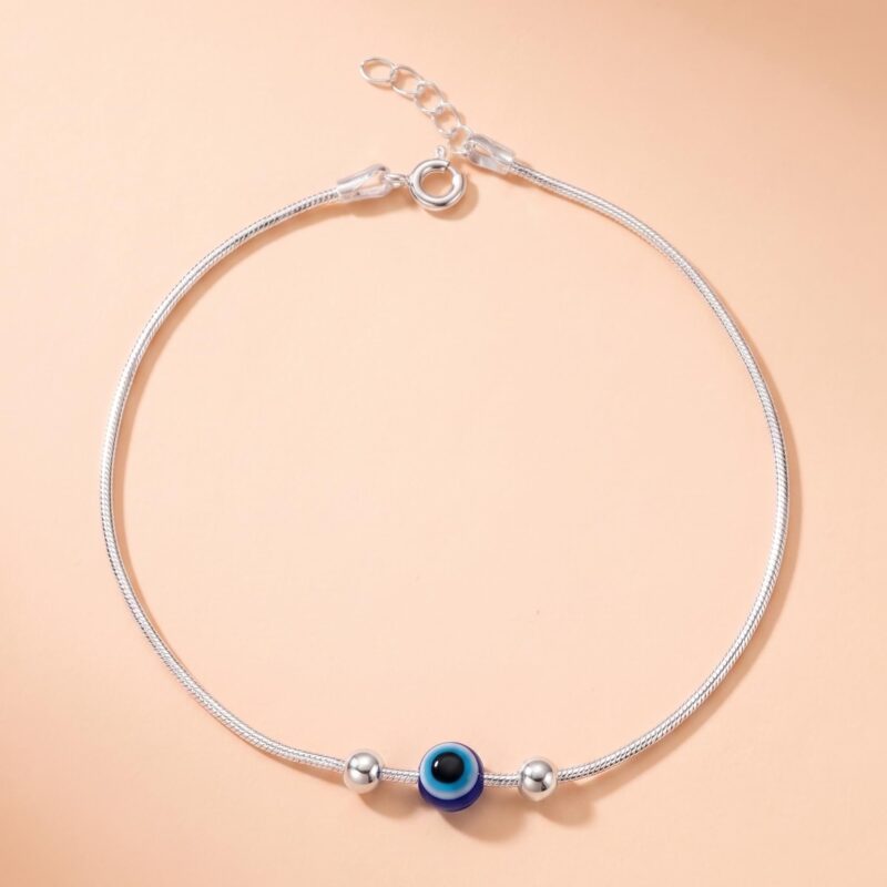 925siller Anklet for Women, Single | Pure 925 Silver Evil Eye Ball Payal | Charm Anklet for Party, Wedding, Office & Everyday Wear | Gift for Women & Girls - Image 3