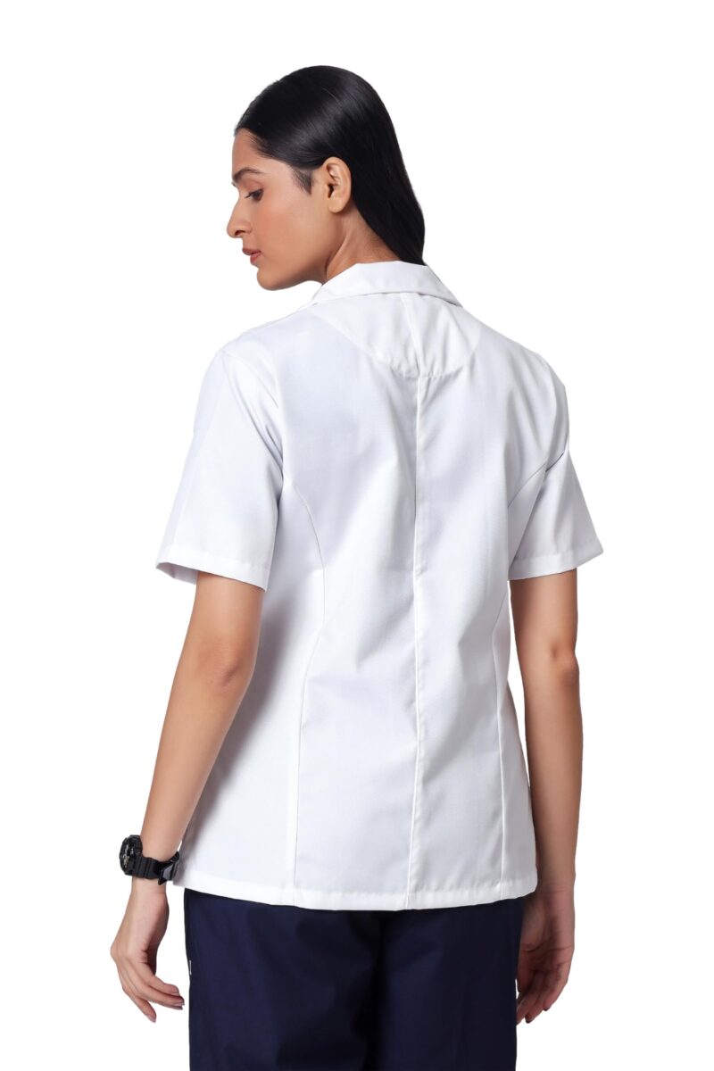 KNYA Women's Lab Coat | Poly Viscose Short Sleeves Short Medical Apron | 3 Pockets Apron Lab Coat | Uniform for Doctors | XXXL, White - Image 2