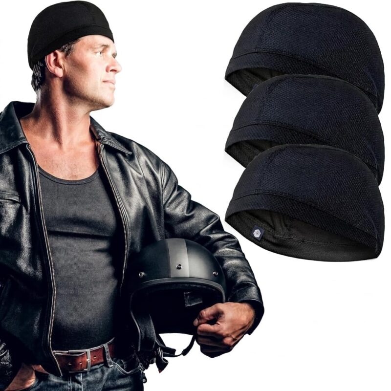 Boldfit Helmet Skull Cap for Men Bike Cotton Head for Man Motorcycle Hair Cover for Bikers Sweat Cooling Toppa for Cycling Gear Accessories for Summer and All Season Boys, Girls & Women - Black
