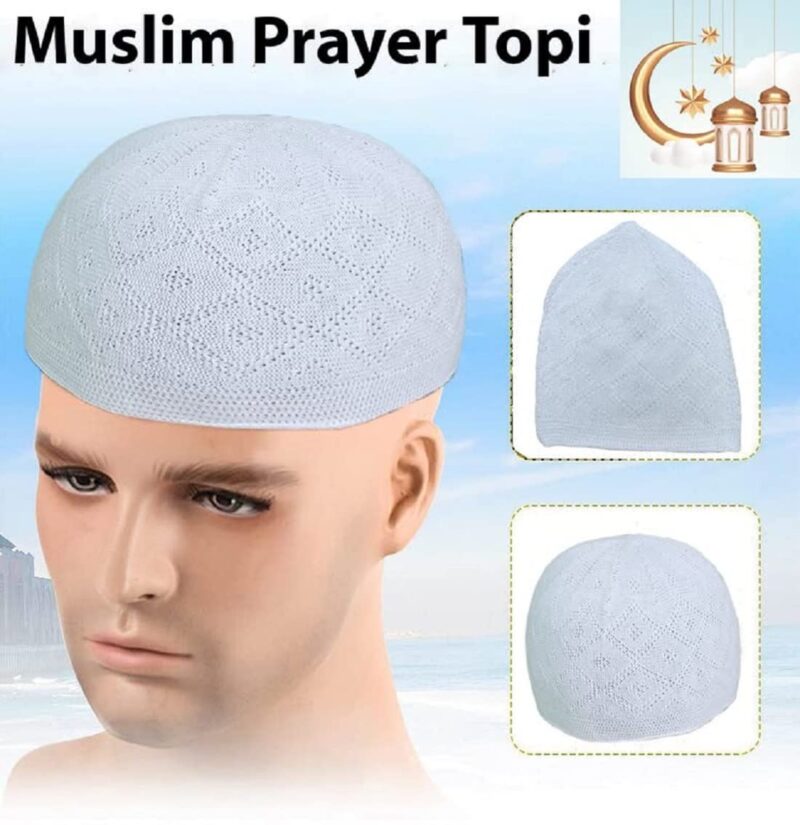 FY LANE Sufi Round Shape Muslim Islamic namaz Prayer Cap/topi for Men's (White) - Image 5