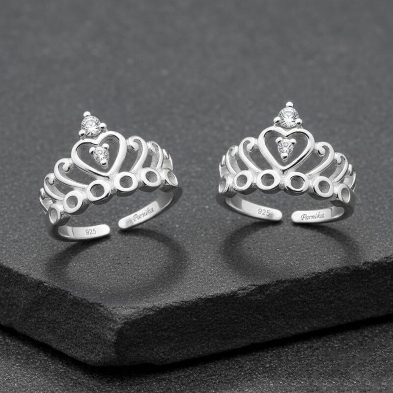Parnika Exquisite Crown Design Silver Toe Rings in Pure 92.5 Sterling Silver for Women | Chandi Bichiya | With Certificate of Authenticity | Metti | (CZ) - Image 4