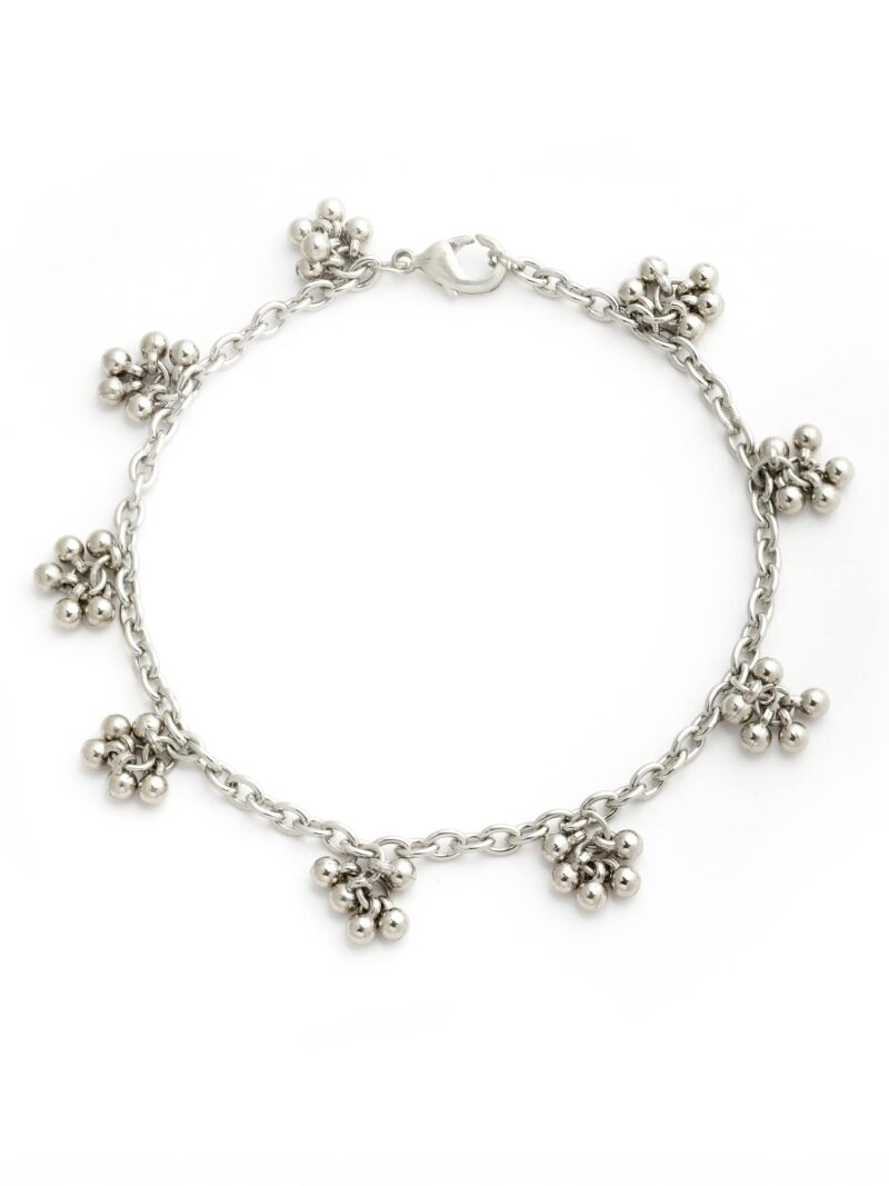 Karatcart Tassel Ball Studded Handcrafted Oxidised Silver Anklets for Women - Image 4