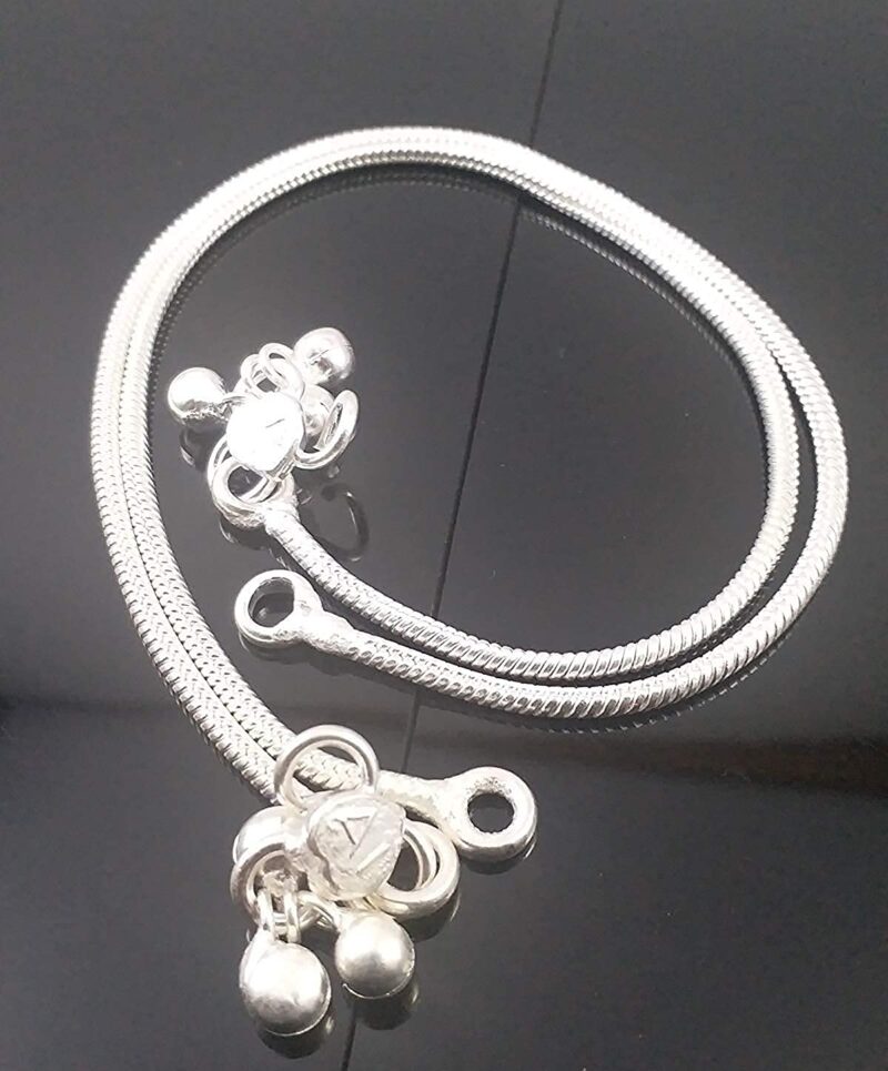 CUTE GOLD Thin Size Brass & Silver Plated Stylish Anklets Kolusu Silver Ghungroo Payal for Women (White) (10.5) - Image 3