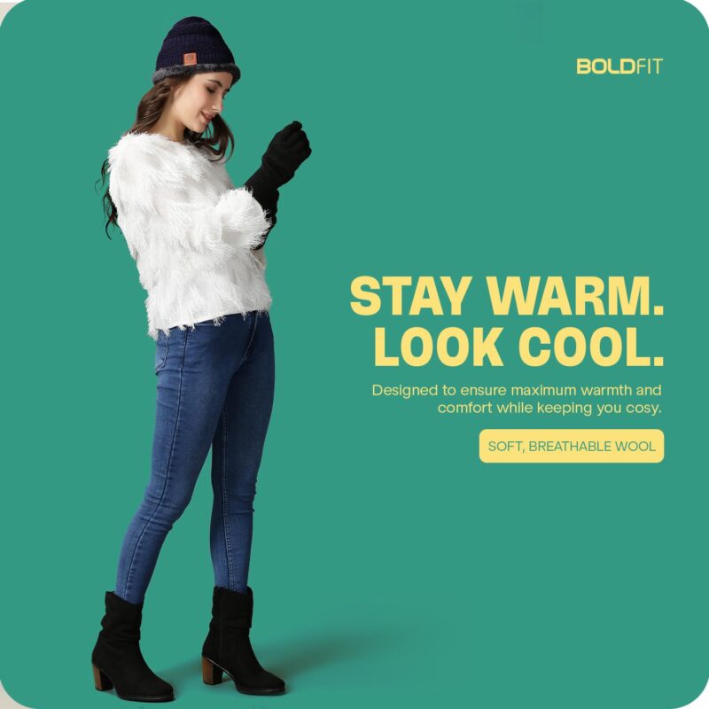 Boldfit Woolen Winter Cap for Women & Men in Winter for Thermal Wear Stylish Soft Caps for Boys & Girls for Warm Wear Head hat Garam Topaa cap's Breathable Lightweight Windproof with hand gloves - Image 6