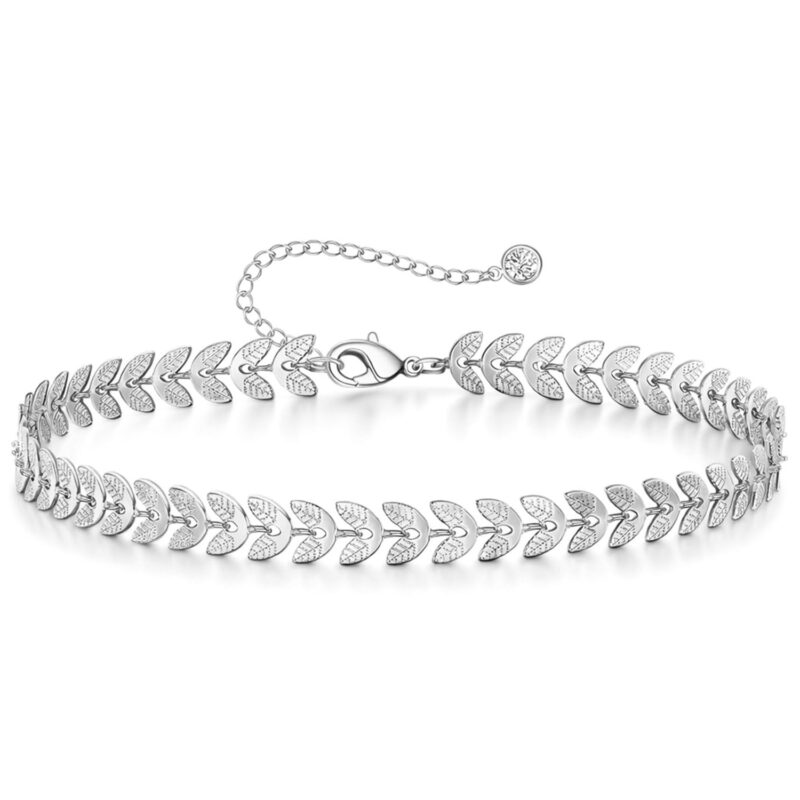 VAMA FASHIONS Adjustable 18K Silver Plated Anklet Leg Chain Toes Foot Ankle Heel Anklets Payal Single Chains For Girls Women (Leaf Anklet Payal)