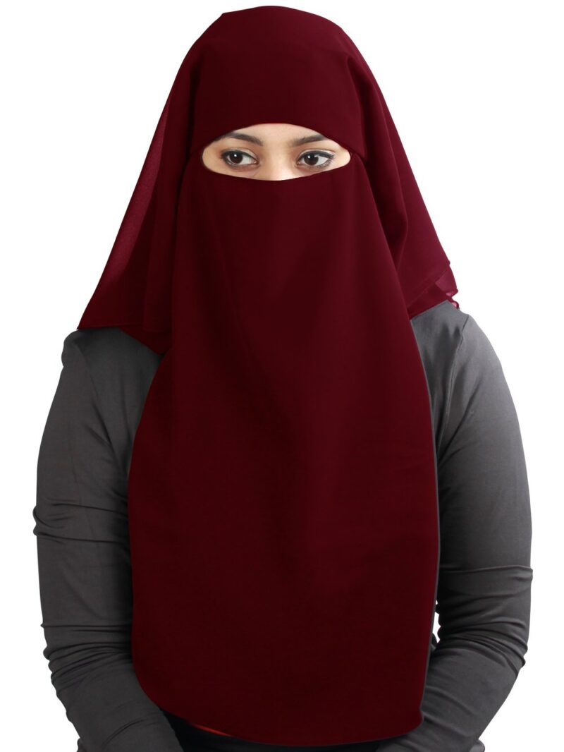 MyBatua 3 Layers Saudi Niqab Hijab In Breathable Georgette, , 1pc Face Veil NQ-003 (maroon), For Female