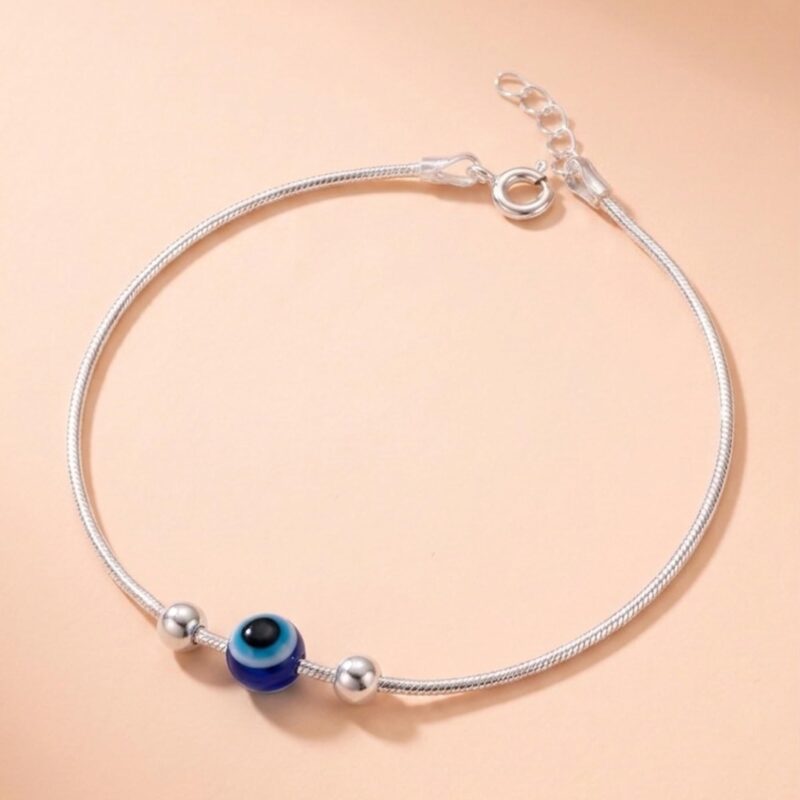 925siller Anklet for Women, Single | Pure 925 Silver Evil Eye Ball Payal | Charm Anklet for Party, Wedding, Office & Everyday Wear | Gift for Women & Girls - Image 5