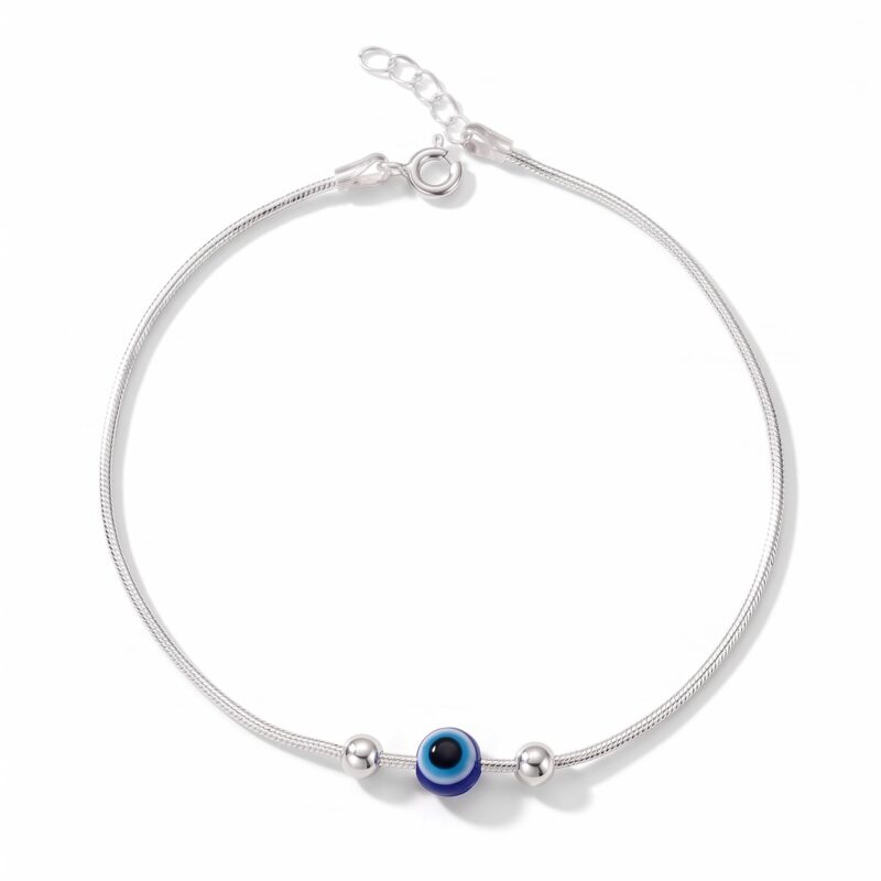 925siller Anklet for Women, Single | Pure 925 Silver Evil Eye Ball Payal | Charm Anklet for Party, Wedding, Office & Everyday Wear | Gift for Women & Girls