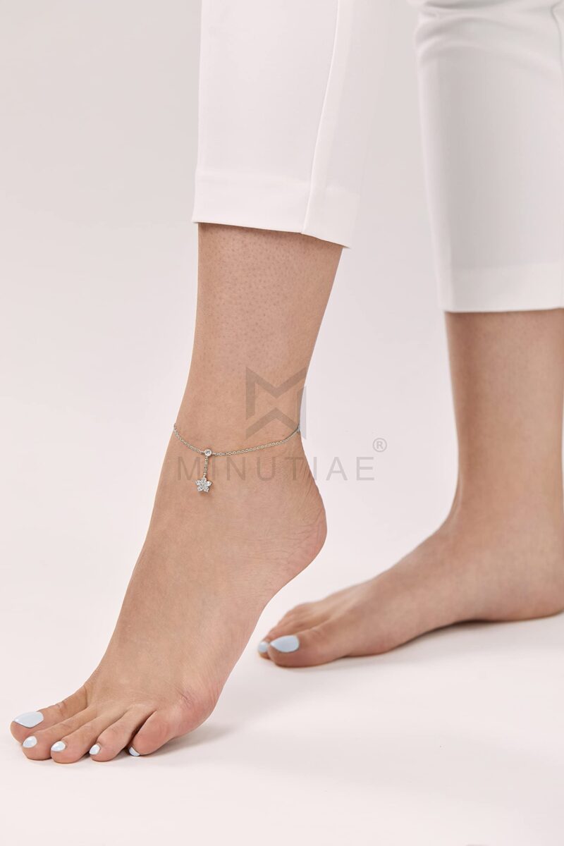 MINUTIAE Silver Plated Anklet Star Shape With Solitaire Crystal Painjan Payal For Women and Girls - Image 3