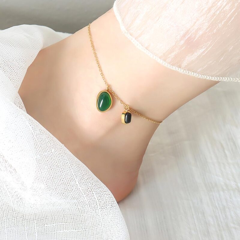 Yellow Chimes Bohemian Starfish Charms Beaded Bracelet Cum Anklet for Women and Girls (Green Stone Anklet) - Image 4