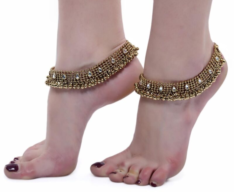 Shining Diva Traditional Jewellery Antique Gold Kundan Payal Anklets For Women and Girls (5634a) - Image 5