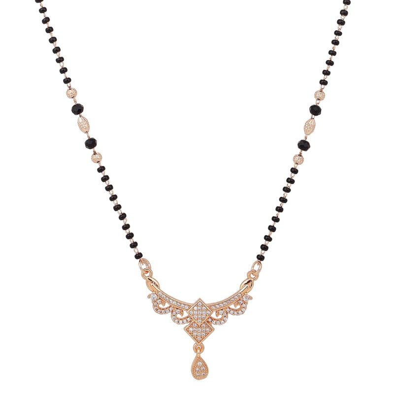 Nilu's Collection Rose Gold Plated Designer Mangalsutra | American Diamond Stone and Black Beads | for Girls and Women | Karwachauth | Any Function | Daily use, Office wear | Lightweight (Style 3)