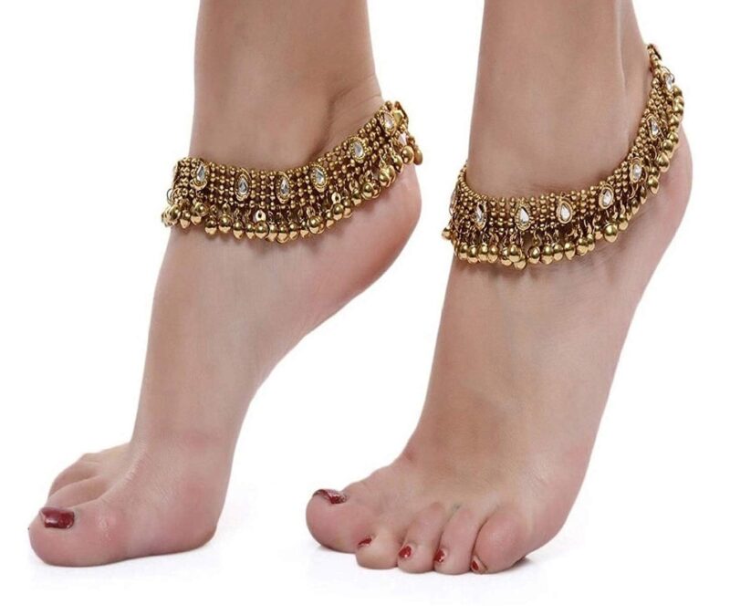 Shining Diva Traditional Jewellery Antique Gold Kundan Payal Anklets For Women and Girls (5634a) - Image 3