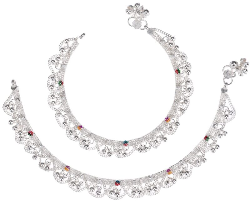 AanyaCentric White Metal Silver Plated Payal Anklet for Women Girls (Silver Plated/1 Pair)