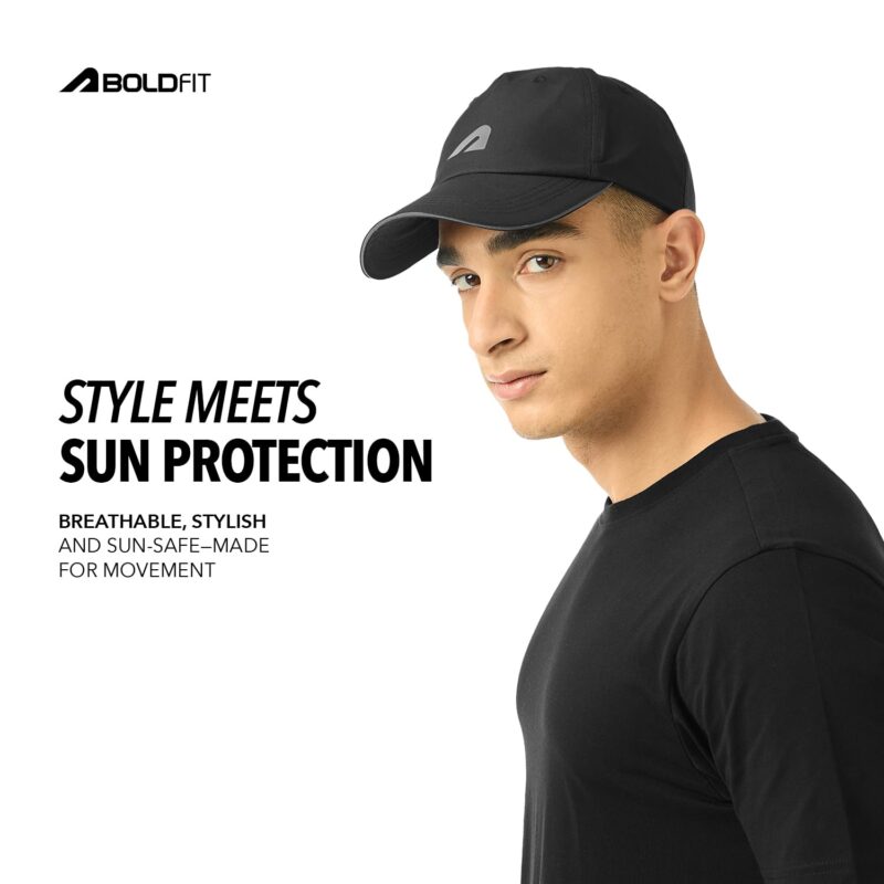 Boldfit Head Caps for Men Unisex Mens Caps with Adjustable Strap in Summer for Men Caps Men for All Sports Cap for Girls caps Gym Caps for Men Women Cap Sports Caps for Men - Black - Image 2