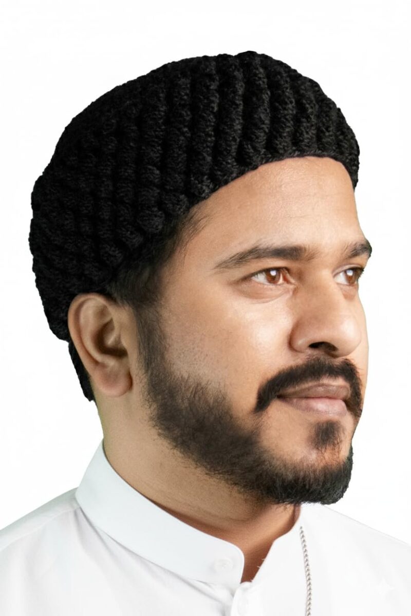 H7 Haven Prayer Caps for Muslims Islamic Namaz Topi for Men Handmade Knitted | Black - Image 2