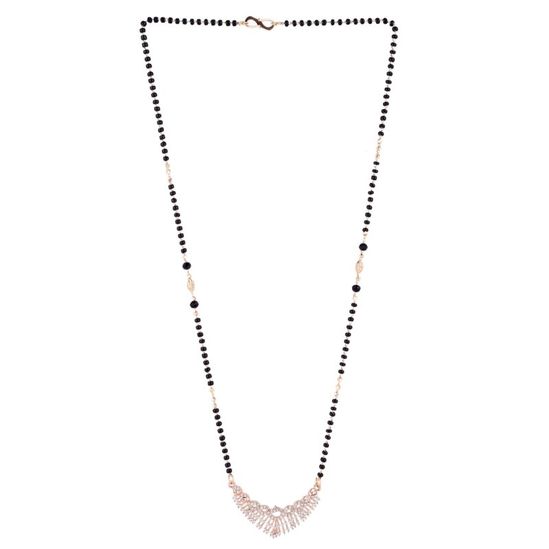 Nilu's Collection Rose Gold Plated American Diamond Mangalsutra with Black Beads For Women (Style 1) - Image 8